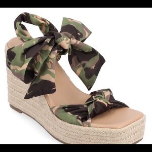 Journee Surria Collection Camouflage Tie-Ankle Espadrille Wedge Sandal 4” Heel